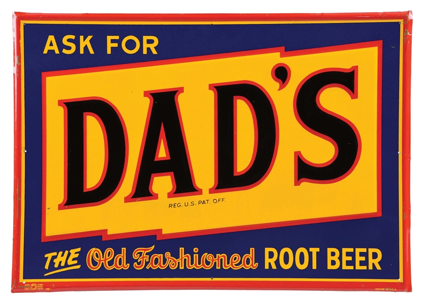 DADS OLD FASHIONED ROOT BEER SELF-FRAMED EMBOSSED TIN SIGN.