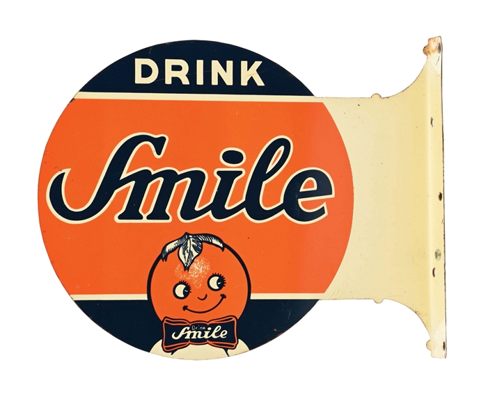 DRINK SMILE DOUBLE-SIDED TIN FLANGE SIGN.
