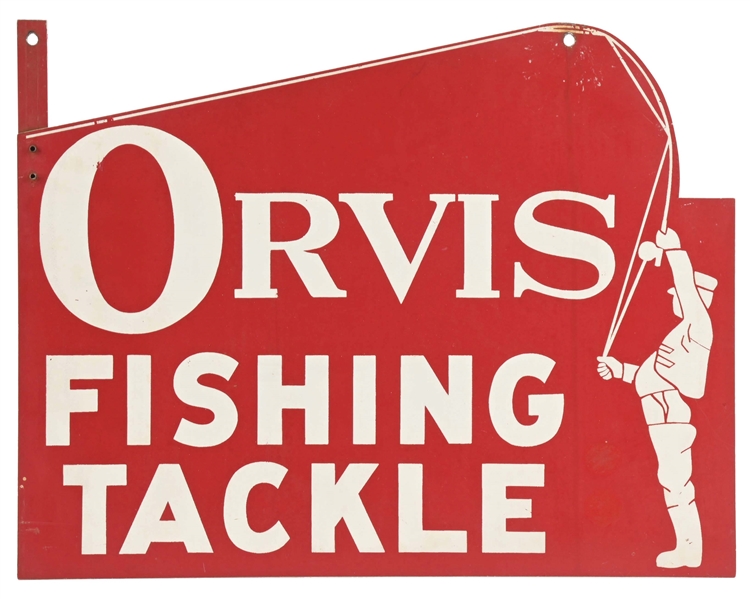 ORVIS FISHING TACKLE DOUBLE-SIDED TIN SIGN.