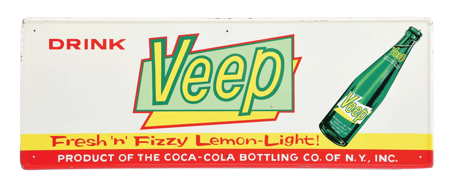 DRINK VEEP FRESH N FIZZY LEMON-LIGHT SODA SELF-FRAMED TIN SIGN.