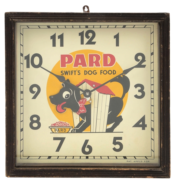 EXCELLENT PARD SWIFTS DOG FOOD ANIMATED CLOCK W/ DOG GRAPHIC.