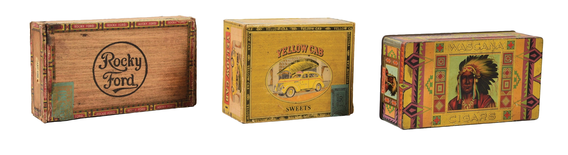 COLLECTION OF 3 EARLY 1900S EMPTY CIGAR BOXES W/ OUTSTANDING GRAPHICS.