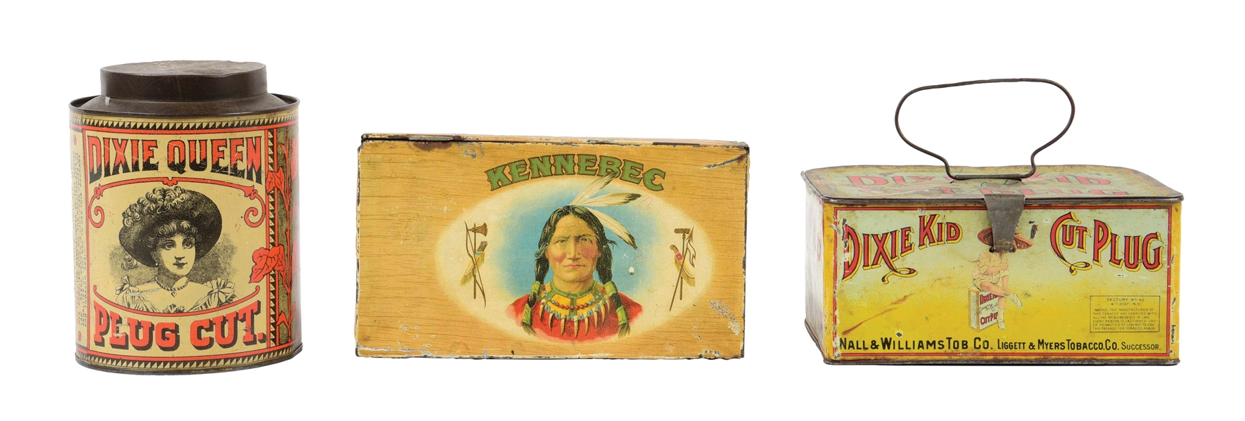COLLECTION OF 3 VERY EARLY TOBACCO TINS.