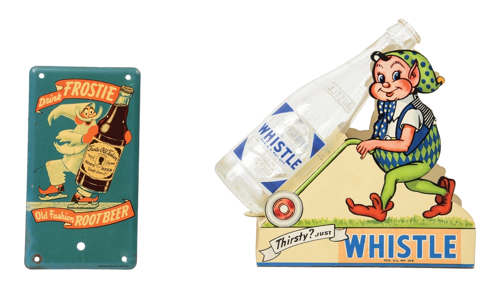 COLLECTION OF 2 EARLY SODA POP ADVERTISEMENTS W/ BOTTLE GRAPHICS.
