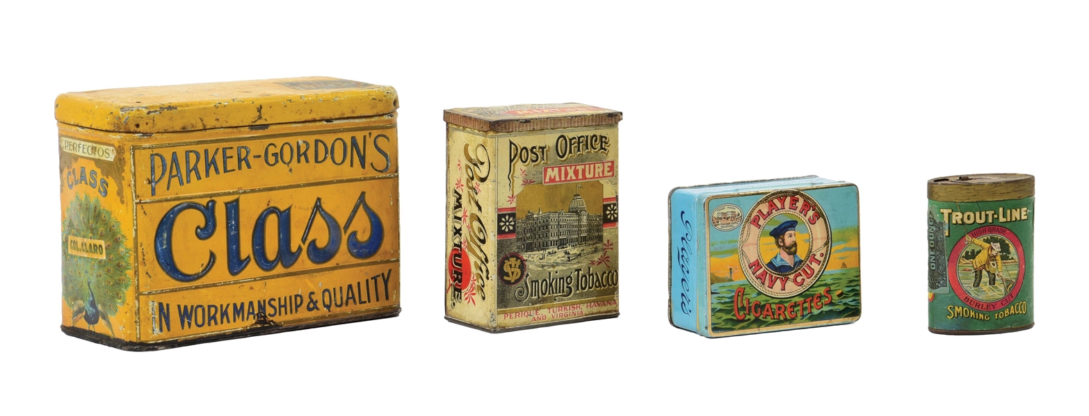 COLLECTION OF 4 EARLY 1900S TOBACCO TINS.