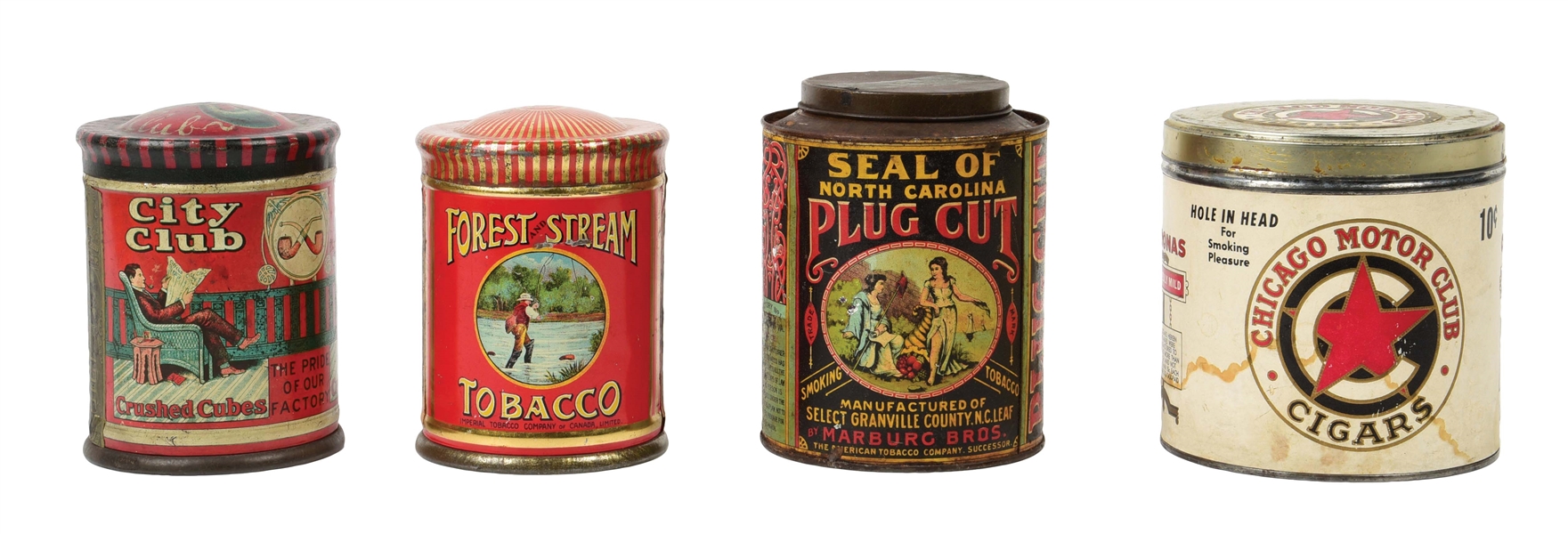 COLLECTION OF 4 EARLY 1900S TOBACCO TINS.
