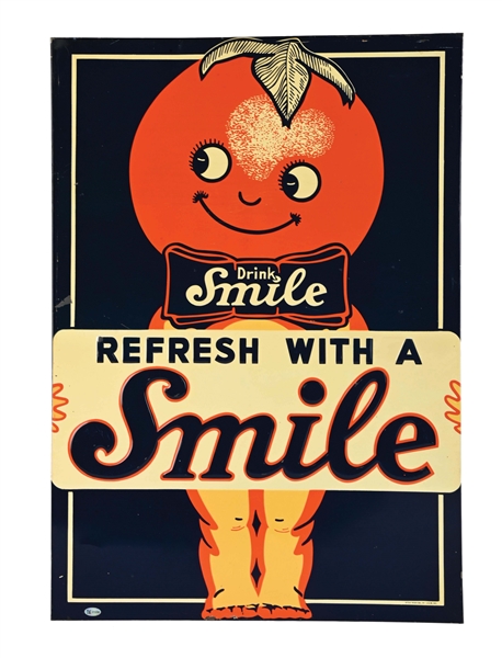REFRESH WITH A SMILE EMBOSSED TIN SIGN. 