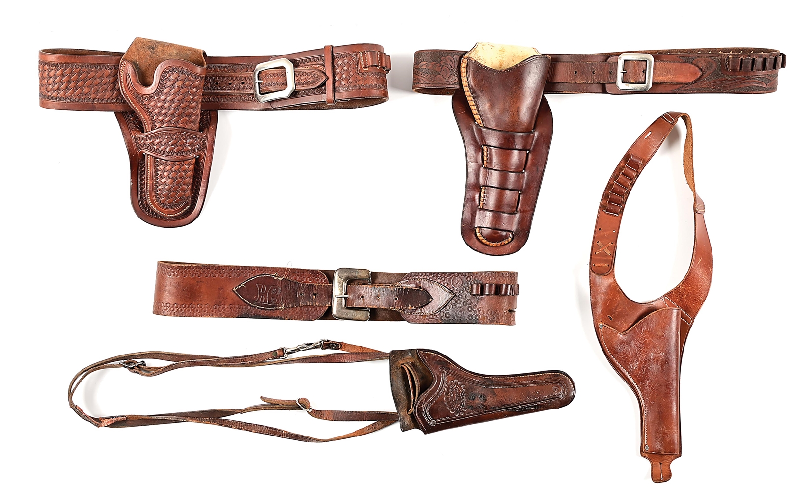 LOT OF 5: WESTERN HOLSTERS AND BELTS.