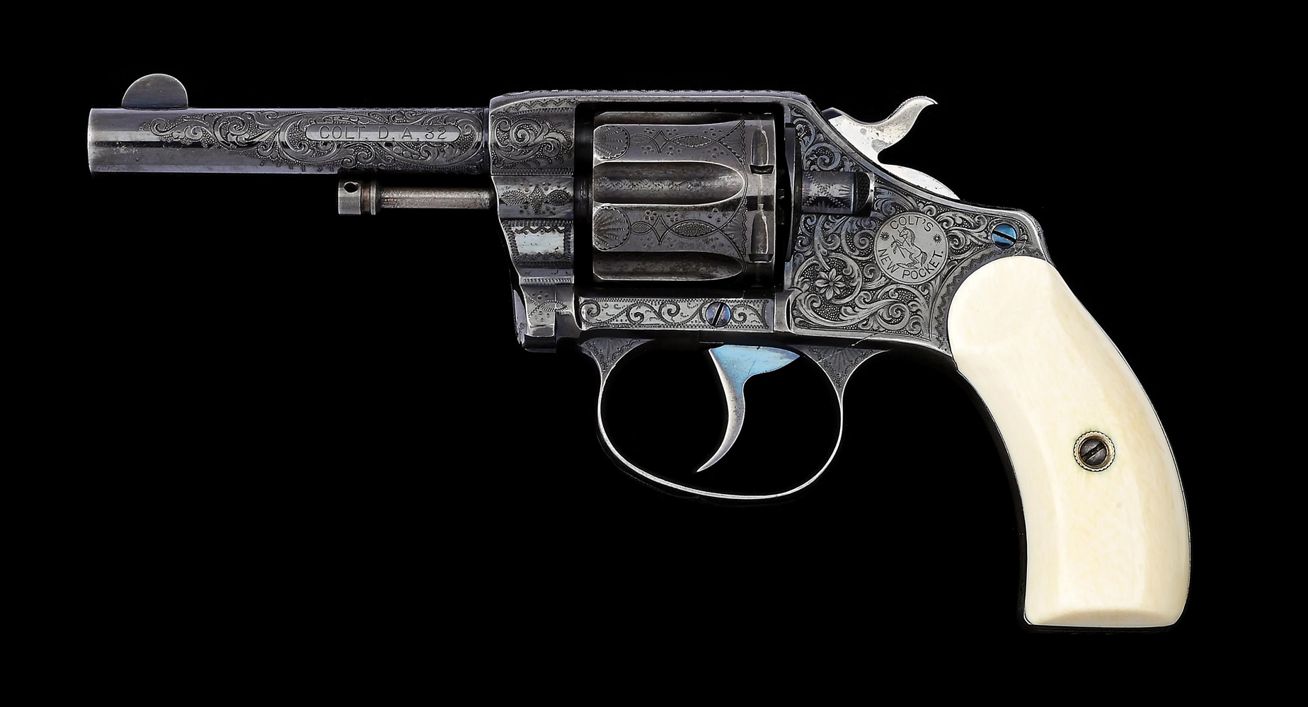 (A) ABSOLUTELY STUNNING & DOCUMENTED HELFRICHT ENGRAVED COLT NEW POCKET DOUBLE ACTION REVOLVER INSCRIBED TO GEORGE F. BILL, CHIEF OF HARTFORD POLICE, WITH EXTENSIVE RESEARCH (1894).