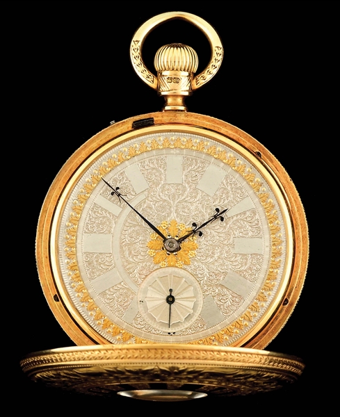 18K GOLD PHILLIPS BROS & SONS DEMI-HUNTER POCKET WATCH, CIRCA 1874.