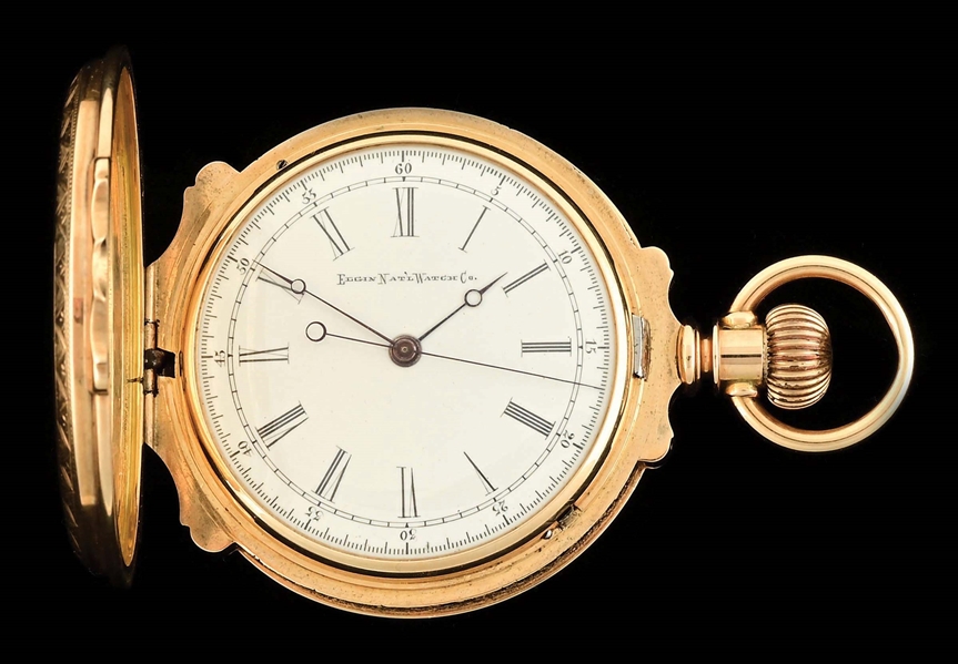 14K GOLD ELGIN BOX HINGE H/C POCKET WATCH, CIRCA 1882.