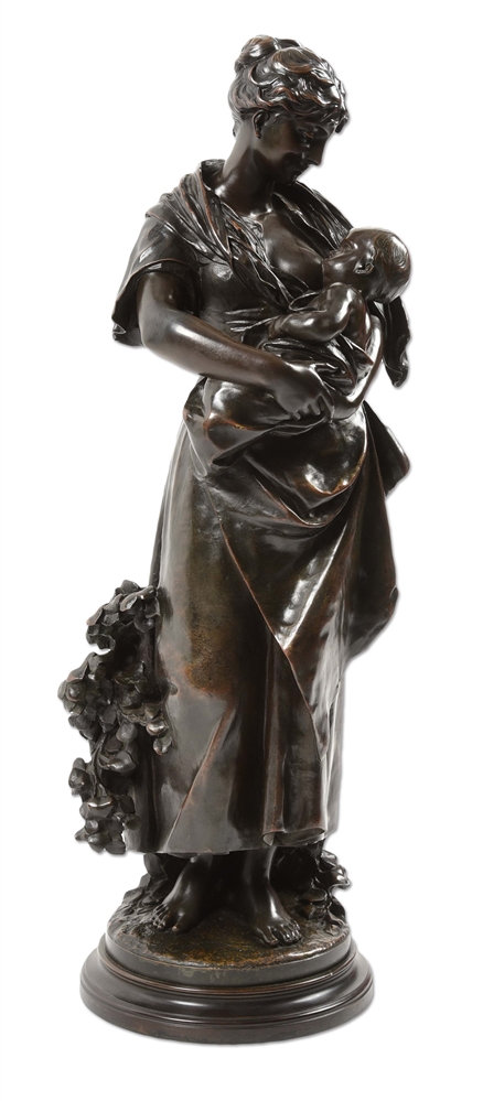19TH CENTURY BRONZE GROUPING "MATERNAL LOVE" SIGNED BY LUCA MADRASSI.