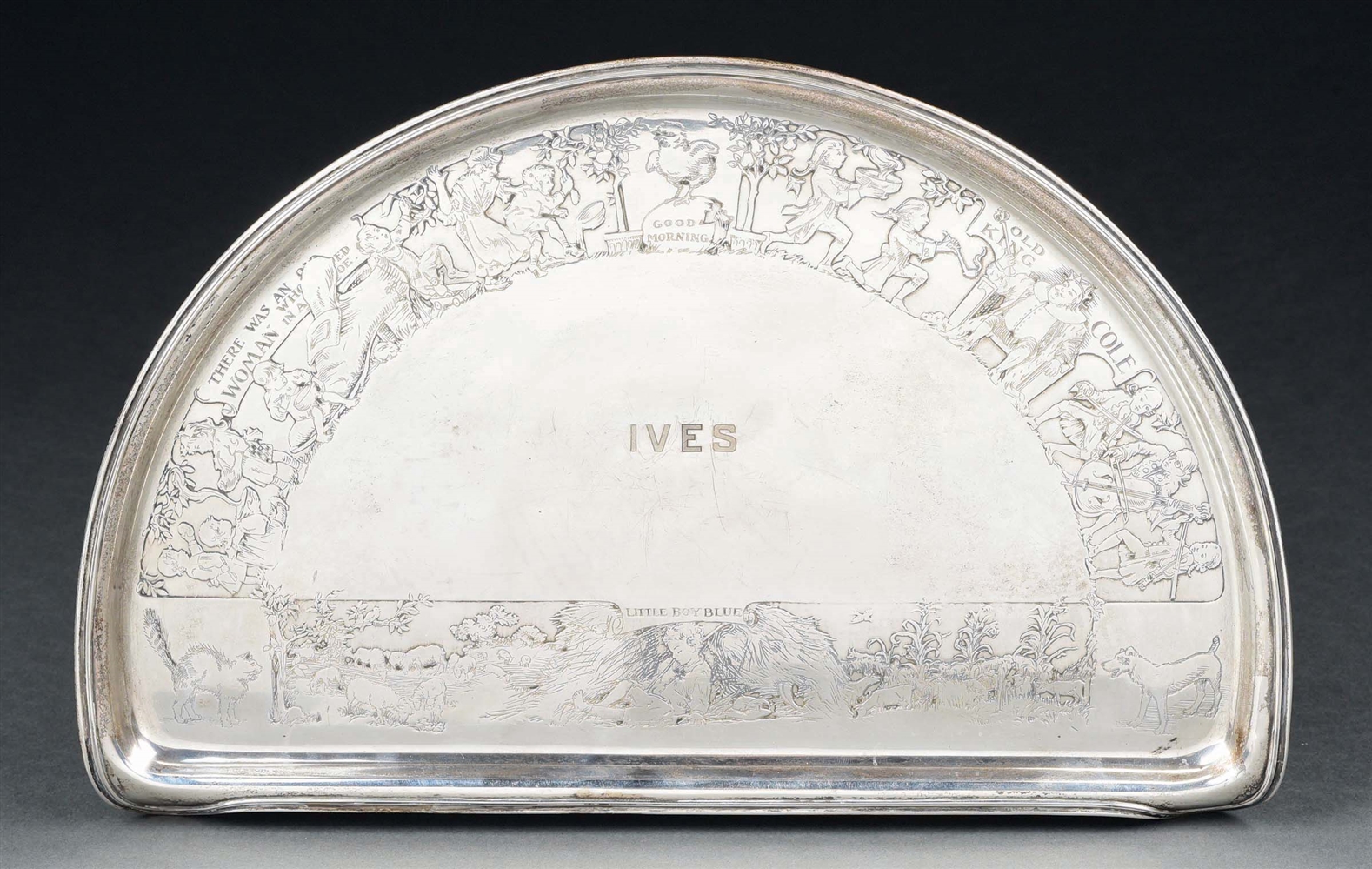 STERLING SILVER EMBOSSED HIGHCHAIR TRAY BELONGING TO IVES MONTGOMERY.