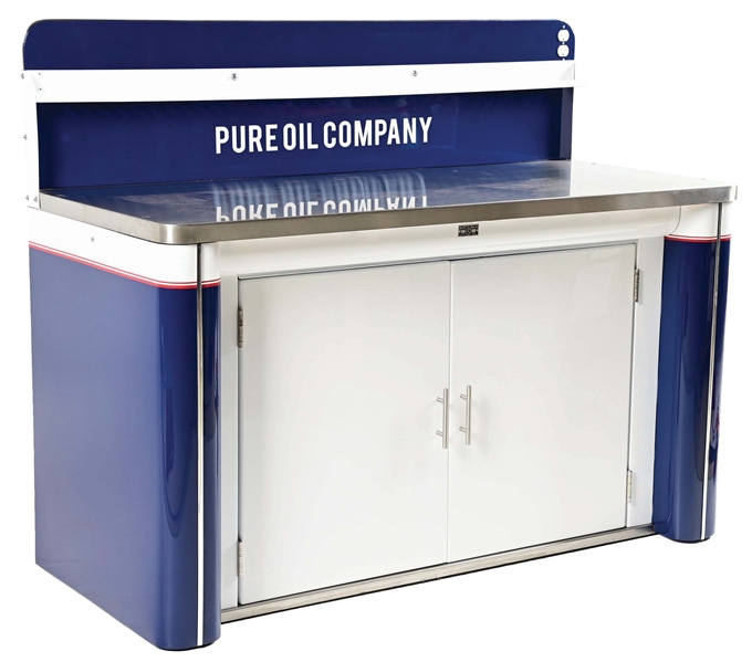 PURE OIL COMPANY WORK BENCH AND TOOLS.