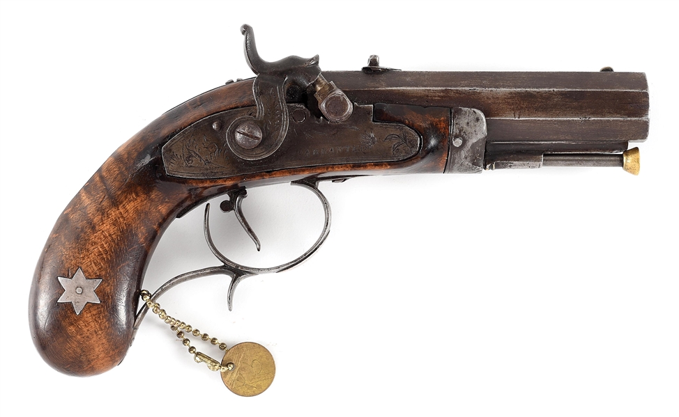 (A) AN IRON AND SILVER MOUNTED PERCUSSION KENTUCKY PISTOL, EAST TENNESSEE.
