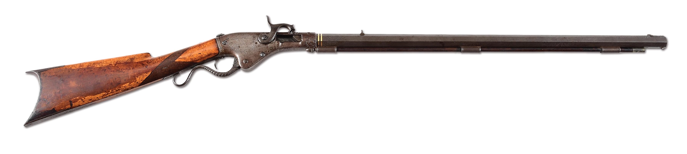 (A) RARE, ENGRAVED, AND GOLD INLAID EXHIBITION QUALITY MARSTON BREECH-LOADING PERCUSSION RIFLE.