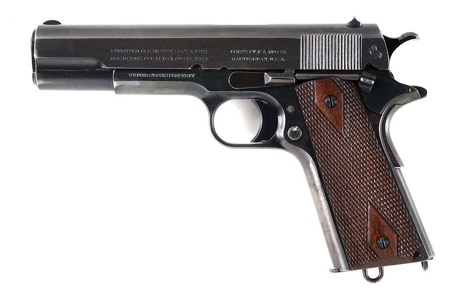 (C) COLT MODEL 1911 SEMI-AUTOMATIC PISTOL WITH HOLSTER AND DOUBLE MAGAZINE POUCH(1914).