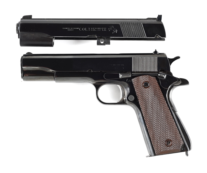 (C) REMINGTON RAND 1911A1 PISTOL WITH NOTARIZED STATEMENT ATTRIBUTING IT TO WALTER SMITH, A PARATROOPER, WITH COLT ACE CONVERSION.