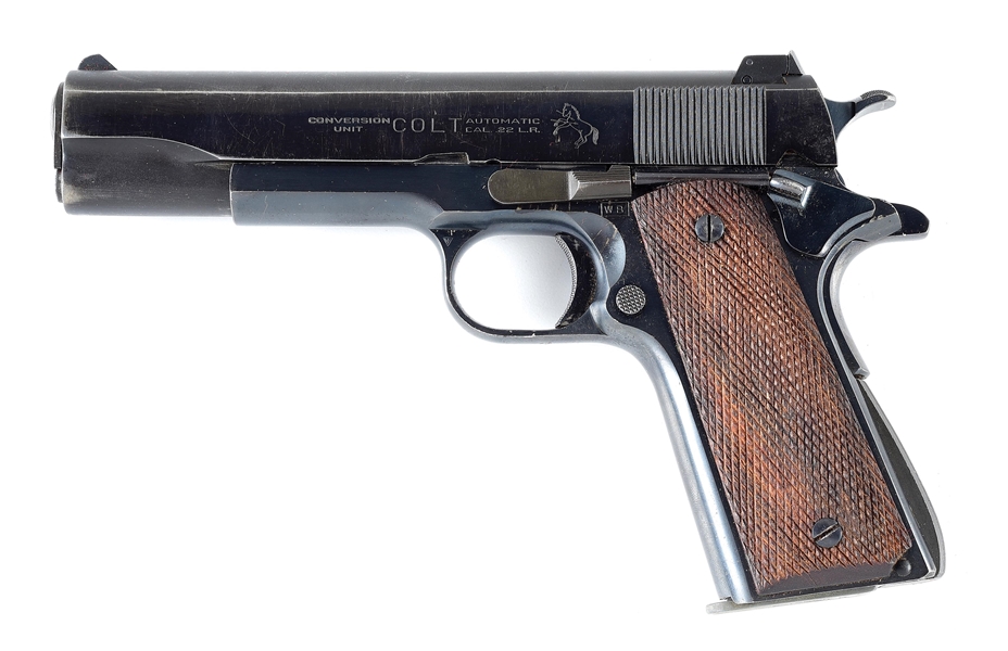 (C) PRE-WAR COLT SERVICE MODEL ACE FRAME WITH A LATER .22 LR COLT CONVERSION SEMI-AUTOMATIC PISTOL WITH BROBERG INSPECTION & BLACK LEATHERETTE DISPLAY CASE.