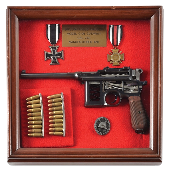 MAUSER C96 CUTAWAY SEMI-AUTOMATIC PISTOL WITH DISPLAY CASE.