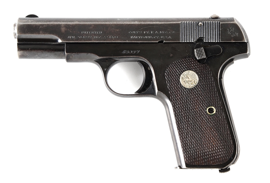 (C) COLT MODEL 1908 HAMMERLESS SEMI-AUTOMATIC PISTOL.