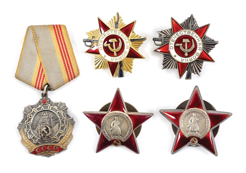 LOT OF 5: SOVIET GREAT PATRIOTIC WAR AND RED BANNER ORDERS.