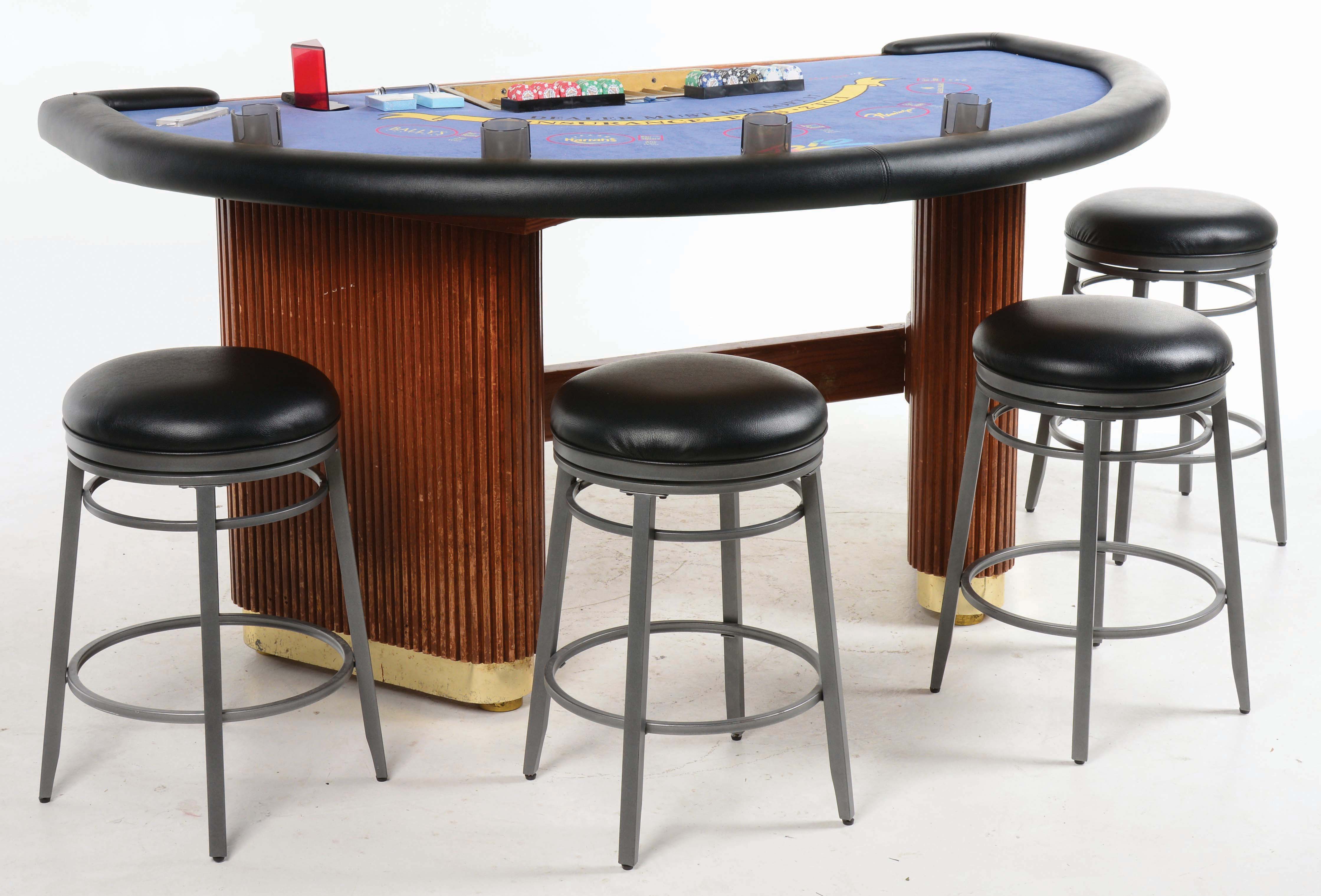 Lot Detail - COMPLETE BLACK JACK TABLE W/ BAR STOOLS.