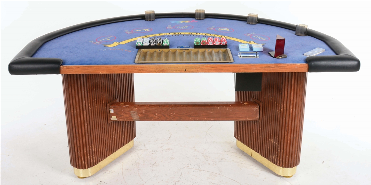 Jack Rable Lot Detail - COMPLETE BLACK JACK TABLE W/ BAR STOOLS.