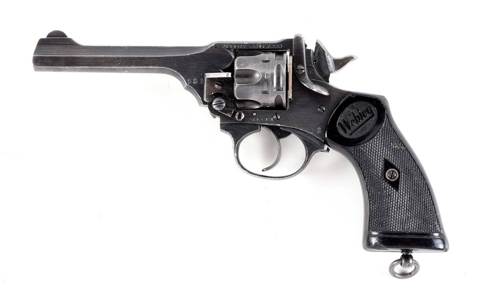 (C) WEBLEY MARK IV .38/200 DOUBLE ACTION REVOLVER WITH REPRODUCTION HOLSTER.