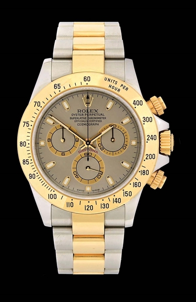 MENS ROLEX DAYTONA COSMOGRAPH IN STEEL & GOLD, REF. 116523 W/BOX.