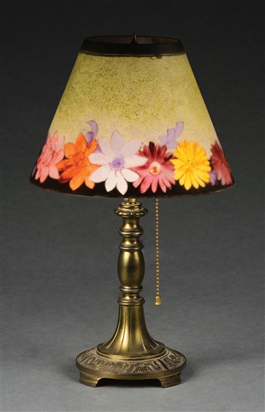 PAIRPOINT REVERSE PAINTED FLORAL BOUDOIR LAMP.