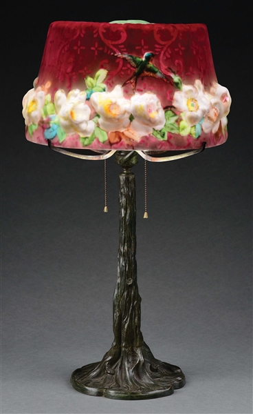 PAIRPOINT PUFFY REVERSE PAINTED FLORAL TABLE LAMP.