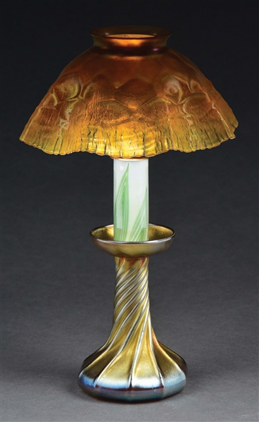 TIFFANY STUDIOS FAVRILE GLASS CANDLE LAMP.