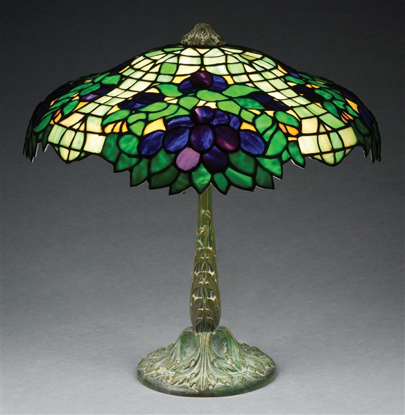 GORHAM-ANBOY GRAPE LEADED GLASS TABLE LAMP.