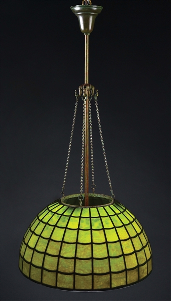 HANGING GEOMETRIC CHANDELIER ATTRIBUTED TO TIFFANY STUDIOS.