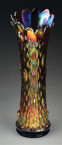 NORTHWOOD CARNIVAL GLASS PURPLE TREE TRUNK FUNERAL VASE.