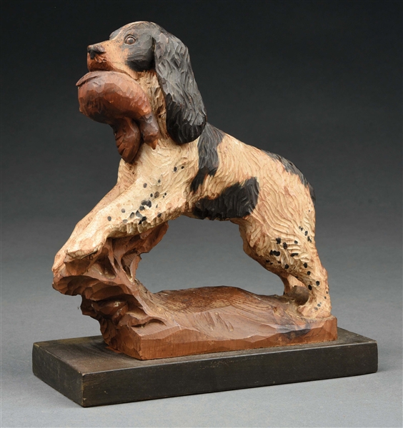 BLACK FOREST HUNTING DOG CARVED FIGURE.