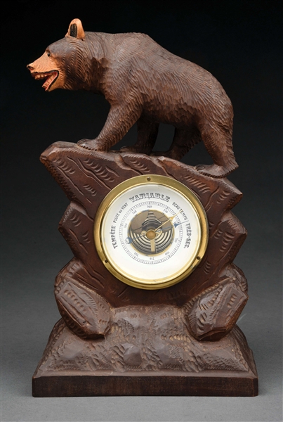 CARVED BLACK FOREST BEAR & BAROMETER STAND. 