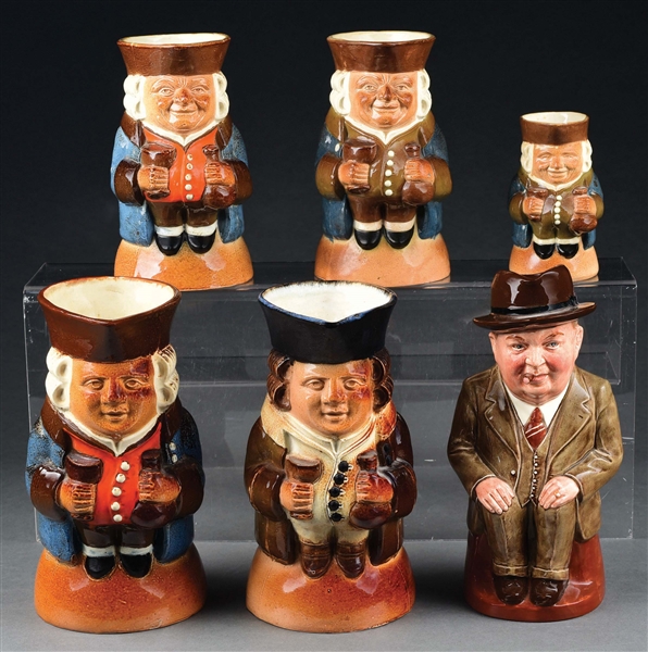 LOT OF 6: ROYAL DOULTON STANDING TOBY JUGS.