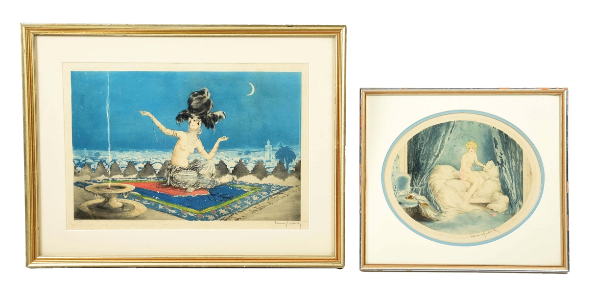 LOT OF 2: LOUIS ICART (FRENCH, 1888 - 1950) "LALCÔVE BLEUE" & "SCHEHEREZADE".