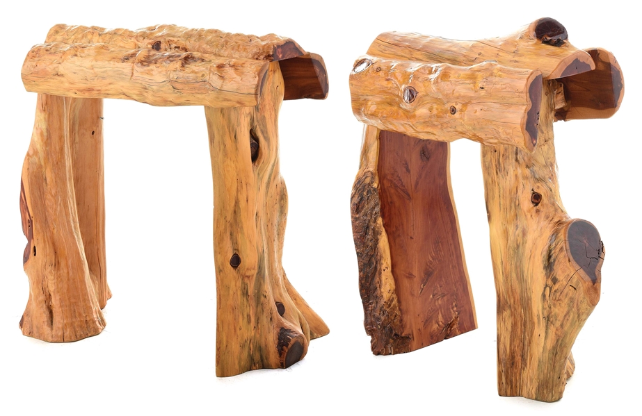 A PAIR OF HUGE CUSTOM CYPRESS SADDLE STANDS
