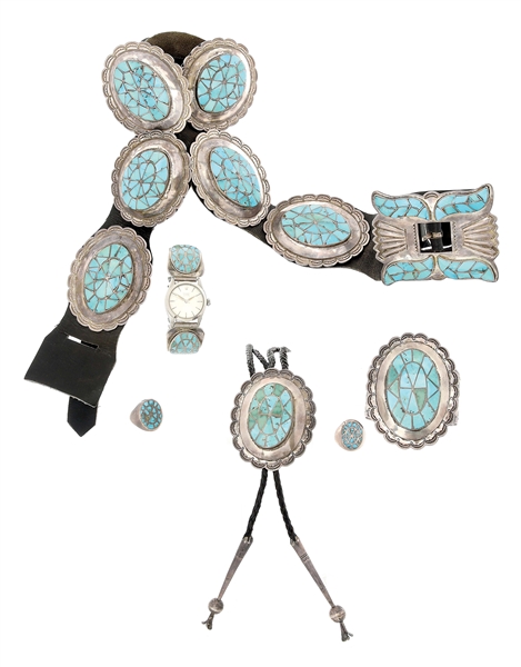 CUSTOM MATCHING JEWELRY SET WITH MORENCI TURQUOISE AND ROLEX WATCH
