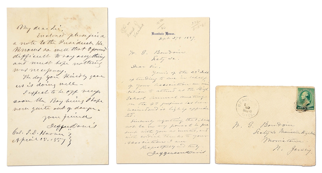LOT OF 2: LETTERS SIGNED BY JEFFERSON DAVIS.