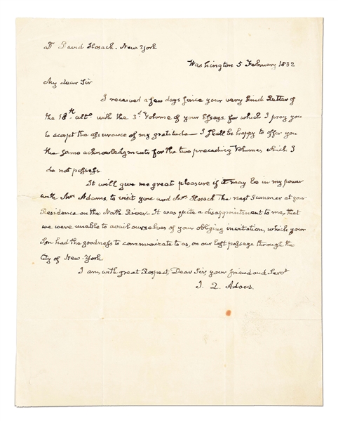 LETTER SIGNED BY JOHN QUINCY ADAMS.