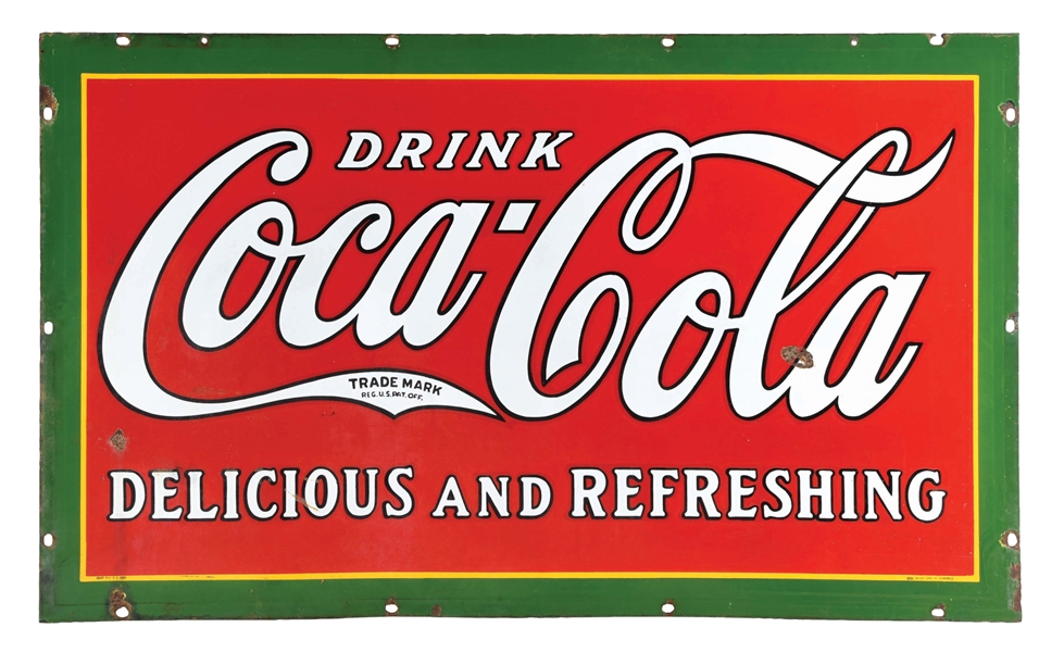 DRINK COCA-COLA DELICIOUS AND REFRESHING PORCELAIN SIGN.