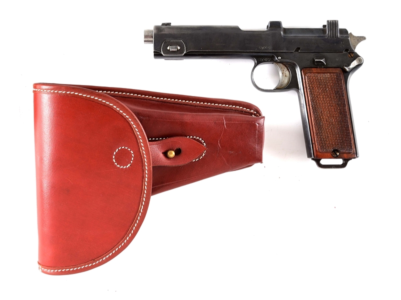 (C) FOX STUDIO MARKED STEYR MODEL 1912 SEMI-AUTOMATIC PISTOL WITH REPRODUCTION HOLSTER.