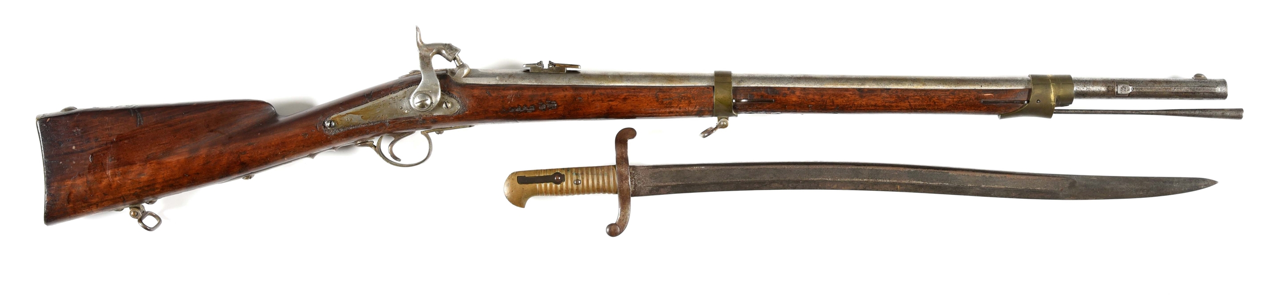 (A) UNIT MARKED FRENCH MODEL 1840 PERCUSSION RIFLE WITH BAYONET.