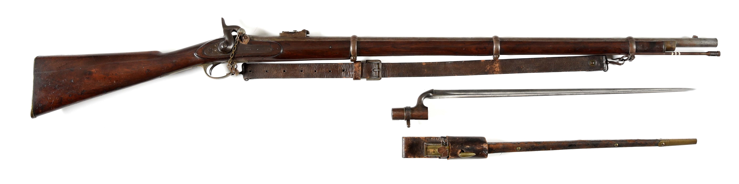 (A) TOWER P-1853 ENFIELD PERCUSSION MUSKET WITH BAYONET.