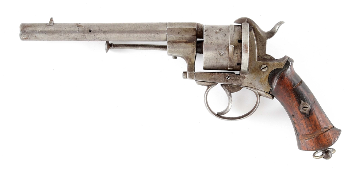 (A) BELGIAN DOUBLE ACTION PINFIRE REVOLVER.