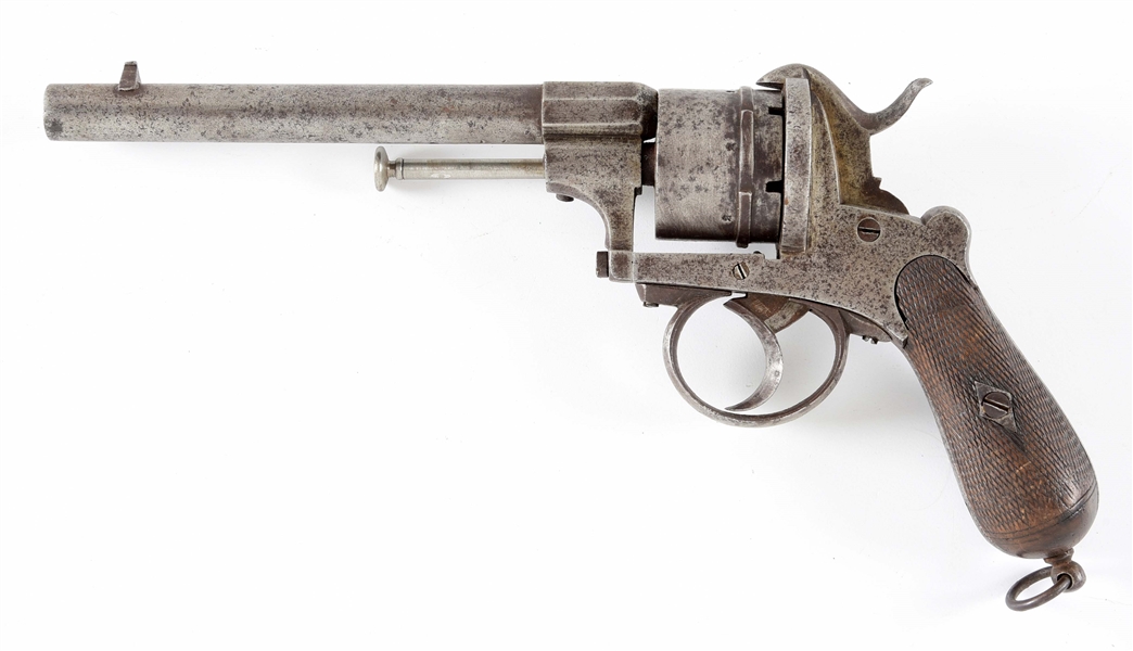 (A) UNMARKED DOUBLE ACTION PINFIRE REVOLVER.